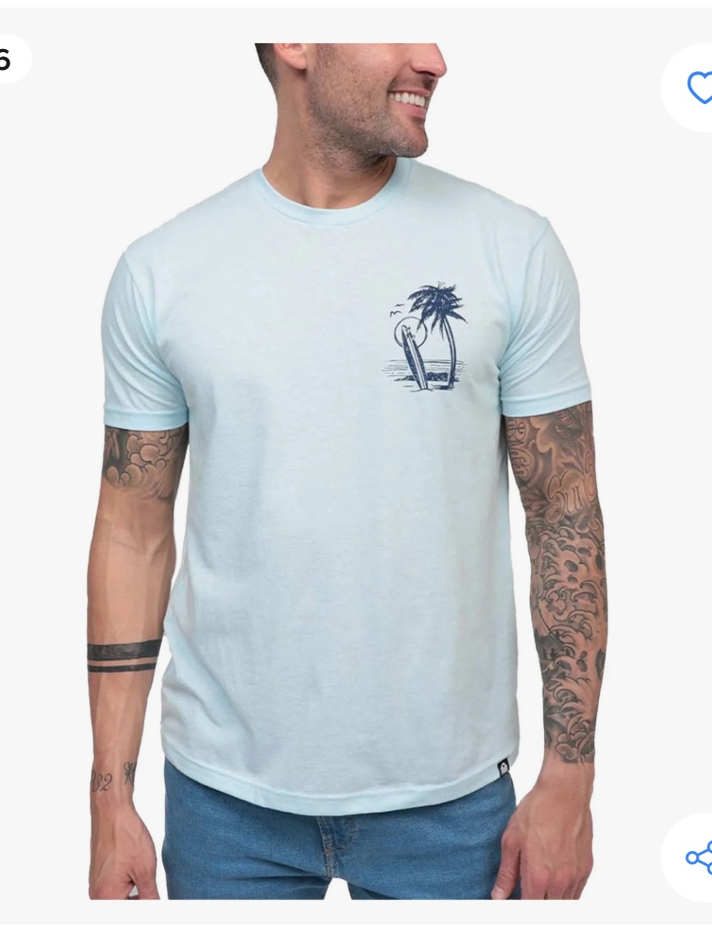Men's Pale Blue Crewneck T-Shirt with Surf Palm Graphic